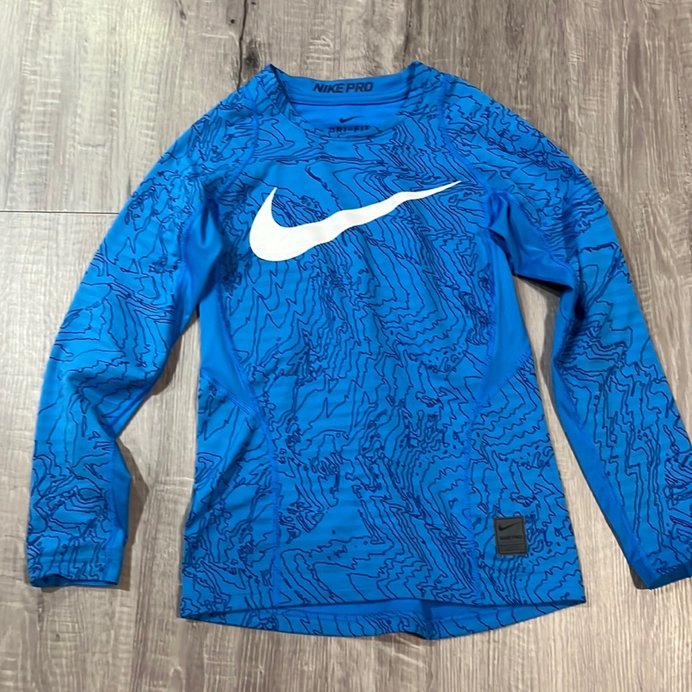 Nike Pro Blue Printed Long Sleeve shirt - Boys Small